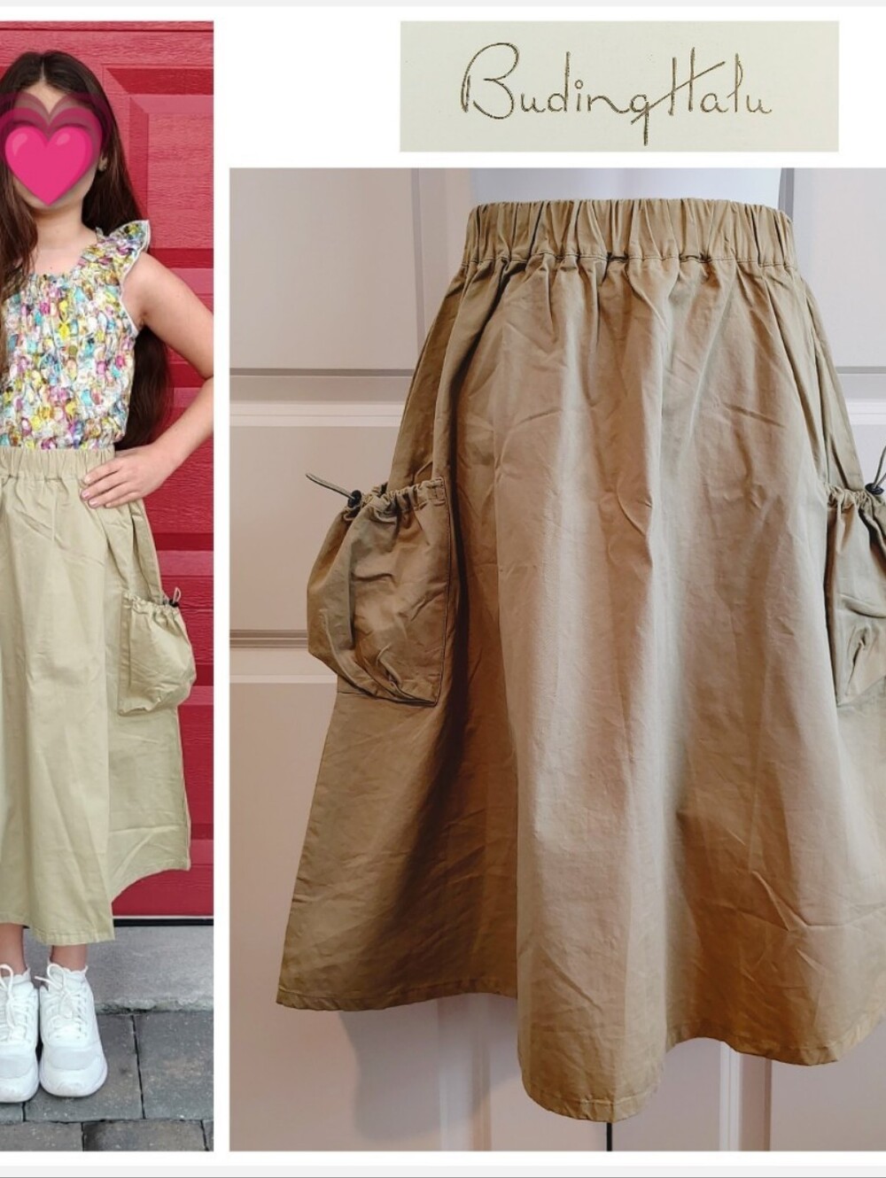 Buding Halu Khaki Cargo Skirt (Chinese Brand)